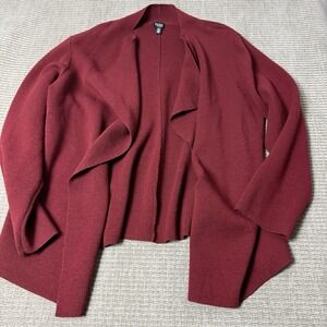 Eileen Fisher Wool Textured Burgundy Waterfall Front Open Cardigan 2XL